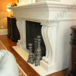 limestone fireplace mantel with return